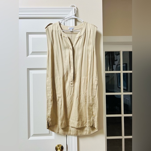 Calvin Klein Tops - Calvin Klein Cream Pleated Tunic with Mandarin Collar size medium